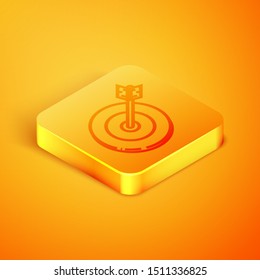 Isometric line Target icon isolated on orange background. Investment target icon. Successful business concept. Cash or Money sign.  Orange square button. Vector Illustration