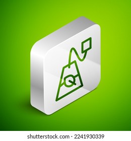 Isometric line Tea bag icon isolated on green background. Silver square button. Vector