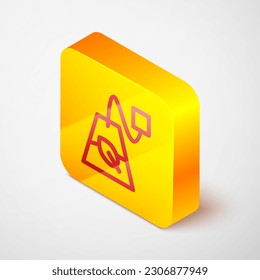 Isometric line Tea bag icon isolated on grey background. Yellow square button. Vector