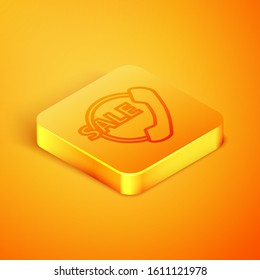 Isometric line Telephone 24 hours support icon isolated on orange background. All-day customer support call-center. Full time call services. Orange square button. Vector Illustration