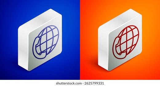 Isometric line Telephone 24 hours support icon isolated on blue and orange background. All-day customer support call-center. Full time call services. Silver square button. Vector Illustration