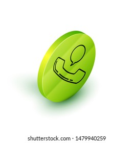 Isometric line Telephone handset and speech bubble chat icon isolated on white background. Phone sign. Green circle button. Vector Illustration