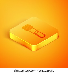 Isometric line Test tube and flask chemical laboratory test icon isolated on orange background. Laboratory glassware sign. Orange square button. Vector Illustration