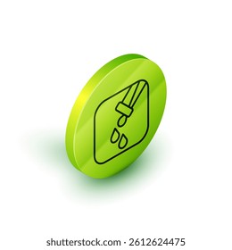 Isometric line Test tube and flask chemical laboratory test icon isolated on white background. Laboratory glassware sign. Green circle button. Vector