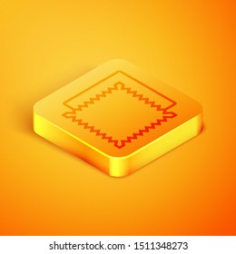 Isometric line Textile fabric roll icon isolated on orange background. Roll, mat, rug, cloth, carpet or paper roll icon. Orange square button. Vector Illustration