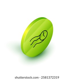 Isometric line Time flies on the clock icon isolated on white background. Green circle button. Vector