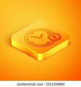 Isometric line Time is money icon isolated on orange background. Money is time. Effective time management. Convert time to money. Orange square button. Vector Illustration