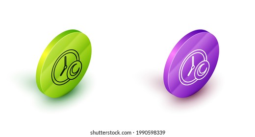 Isometric line Time to sleep icon isolated on white background. Sleepy zzz. Healthy lifestyle. Green and purple circle buttons. Vector
