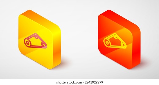 Isometrische Linie Timing-Gürtel-Kit Symbol einzeln auf grauem Hintergrund. Gelbe und orangefarbene Taste. Vektorgrafik