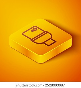 Isometric line Toilet bowl icon isolated on orange background. Yellow square button. Vector