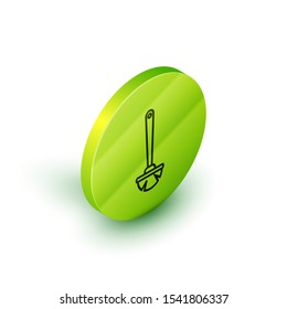 Isometric line Toilet brush icon isolated on white background. Green circle button. Vector Illustration