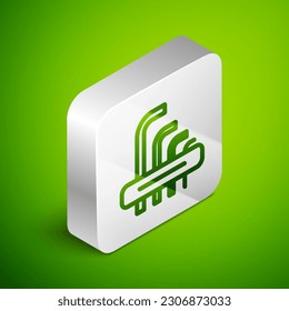 Isometric line Tool allen keys icon isolated on green background. Silver square button. Vector