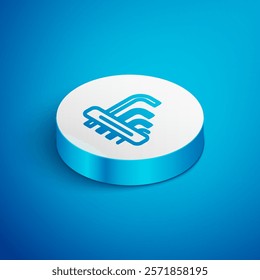 Isometric line Tool allen keys icon isolated on blue background. White circle button. Vector