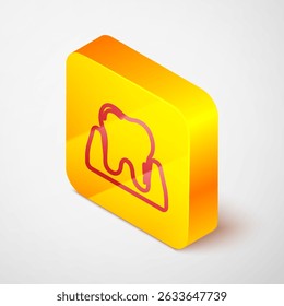Isometric line Tooth icon isolated on grey background. Tooth symbol for dentistry clinic or dentist medical center and toothpaste package. Yellow square button. Vector