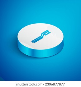 Isometric line Toothbrush icon isolated on blue background. White circle button. Vector