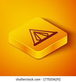 Isometric line Tourist tent icon isolated on orange background. Camping symbol. Yellow square button. Vector Illustration