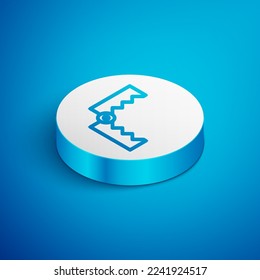 Isometric line Trap hunting icon isolated on blue background. White circle button. Vector