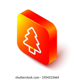 Isometric line Tree icon aislado en fondo blanco. Símbolo de bosque. Botón cuadrado naranja. Vector