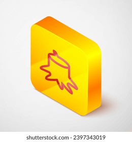 Isometric line Tree stump icon isolated on grey background. Yellow square button. Vector