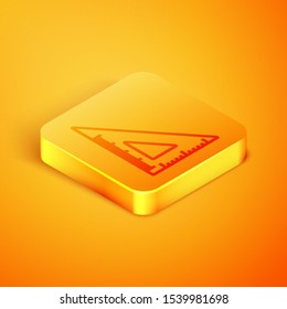 Isometric line Triangular ruler icon isolated on orange background. Straightedge symbol. Geometric symbol. Orange square button. Vector Illustration