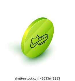 Isometric line Triathlon cycling shoes icon isolated on white background. Sport shoes, bicycle shoes. Green circle button. Vector
