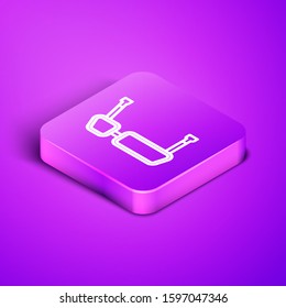 Isometric line Truck side mirror icon isolated on purple background. Purple square button. Vector Illustration