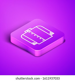 Isometric line T-shirt icon isolated on purple background. Purple square button. Vector Illustration