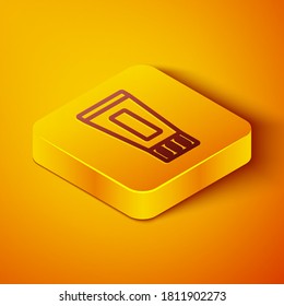 Isometric line Tube of toothpaste icon isolated on orange background. Yellow square button. Vector