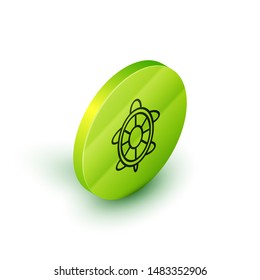 Isometric line Turtle icon isolated on white background. Green circle button. Vector Illustration