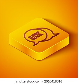 Isometric line UI or UX design icon isolated on orange background. Yellow square button. Vector