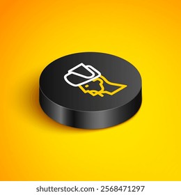 Isometric line Ukrainian cossack icon isolated on yellow background. Black circle button. Vector