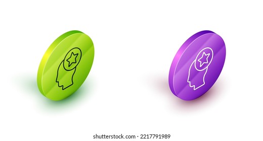 Isometric line USA Head icon isolated on white background. United States of America. Independence day. Green and purple circle buttons. Vector