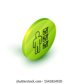 Isometric line User of man in business suit icon isolated on white background. Business avatar symbol user profile icon. Male user sign. Green circle button. Vector Illustration