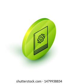 Isometric line User manual icon isolated on white background. User guide book. Instruction sign. Read before use. Green circle button. Vector Illustration