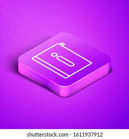 Isometric line User manual icon isolated on purple background. User guide book. Instruction sign. Read before use. Purple square button. Vector Illustration