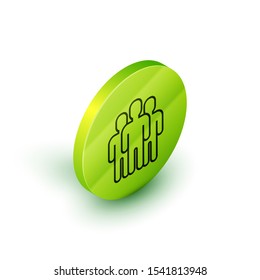Isometric line Users group icon isolated on white background. Group of people icon. Business avatar symbol users profile icon. Green circle button. Vector Illustration