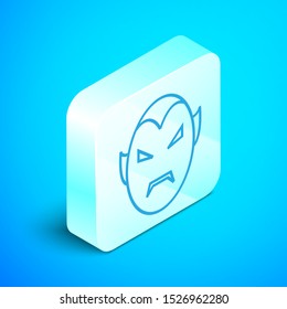 Isometric line Vampire icon isolated on blue background. Happy Halloween party. Silver square button. Vector Illustration