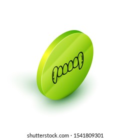 Isometric line Vampire teeth icon isolated on white background. Happy Halloween party. Green circle button. Vector Illustration