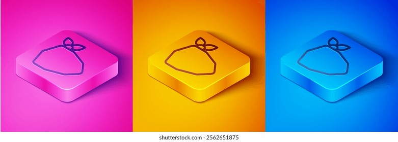 Isometric line Vandal icon isolated on pink and orange, blue background. Square button. Vector