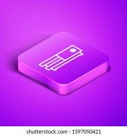 Isometric line Video game console icon isolated on purple background. Purple square button. Vector Illustration