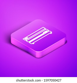 Isometric line Video game console icon isolated on purple background. Purple square button. Vector Illustration