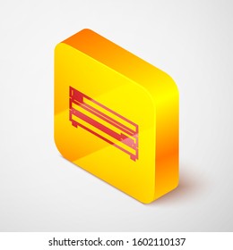 Isometric line Video game console icon isolated on grey background. Yellow square button. Vector Illustration