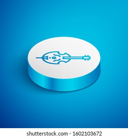 Isometric line Violin icon isolated on blue background. Musical instrument. White circle button. Vector Illustration