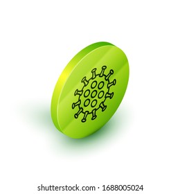 Isometric line Virus icon isolated on white background. Corona virus 2019-nCoV. Bacteria and germs, cell cancer, microbe, fungi. Green circle button. Vector Illustration