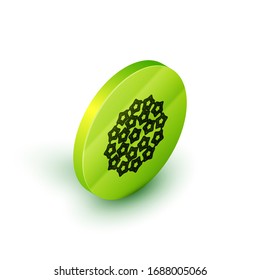 Isometric line Virus icon isolated on white background. Corona virus 2019-nCoV. Bacteria and germs, cell cancer, microbe, fungi. Green circle button. Vector Illustration