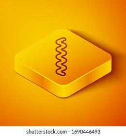 Isometric line Virus icon isolated on orange background. Corona virus 2019-nCoV. Bacteria and germs, cell cancer, microbe, fungi. Yellow square button. Vector Illustration