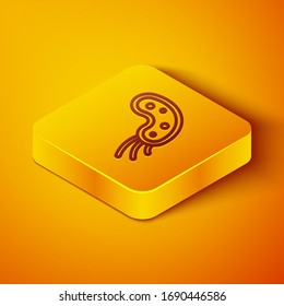 Isometric line Virus icon isolated on orange background. Corona virus 2019-nCoV. Bacteria and germs, cell cancer, microbe, fungi. Yellow square button. Vector Illustration