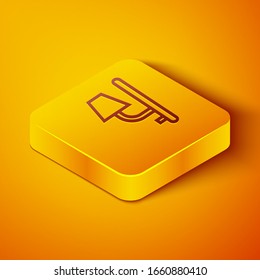 Isometrische Linie Wall Symbol einzeln auf orangefarbenem Hintergrund. Wandleuchte. Gelber Quadrat-Knopf. Vektorillustration-Illustration
