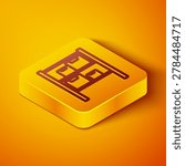 Isometric line Warehouse icon isolated on orange background. Yellow square button. Vector Illustration