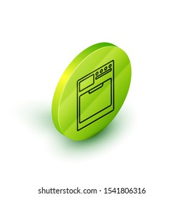 Isometric line Washer icon isolated on white background. Washing machine icon. Clothes washer - laundry machine. Home appliance symbol. Green circle button. Vector Illustration